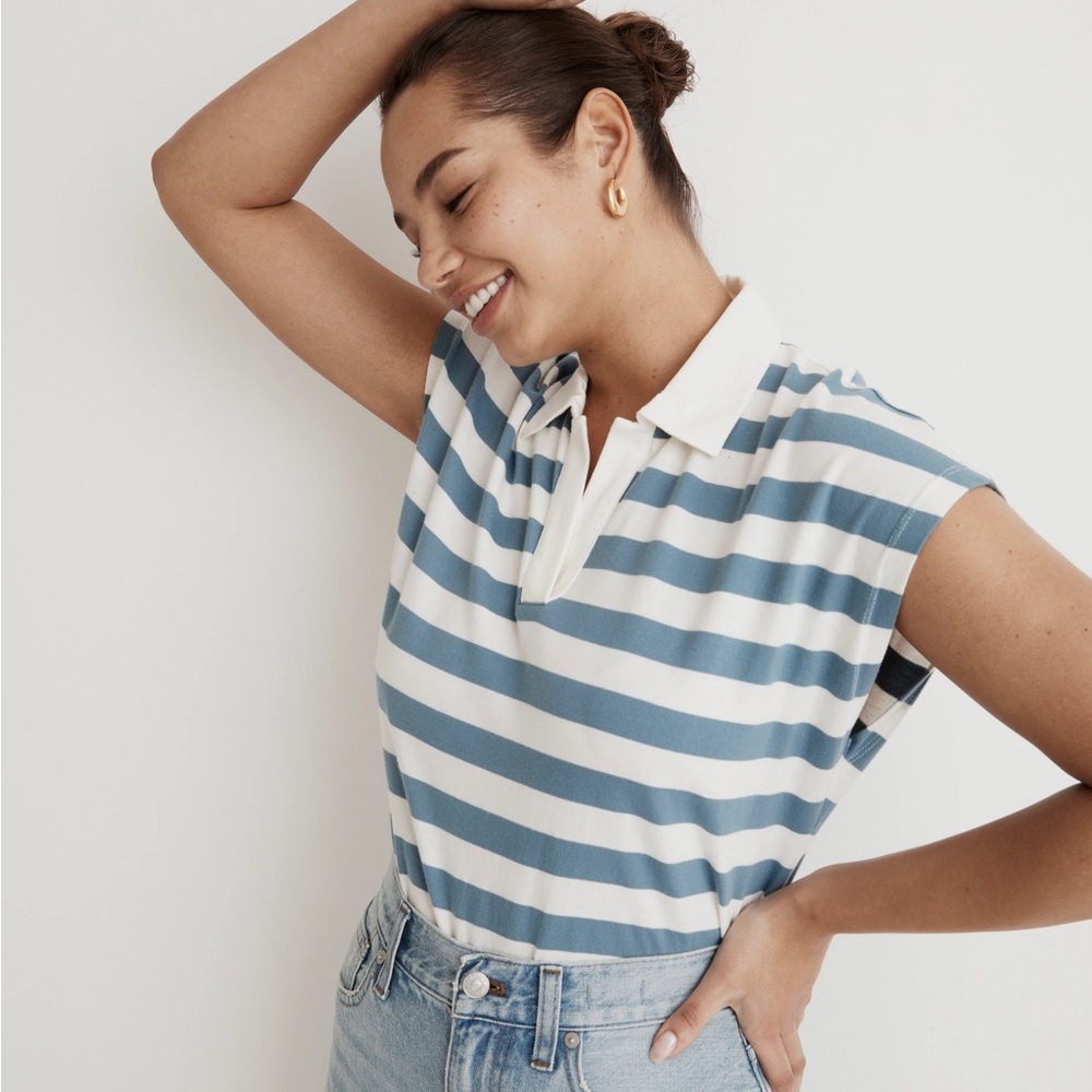 Madewell Teal and White Striped Top